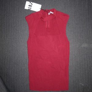 NWT Zara wine red cut out top